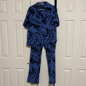 Zara Navy and Blue Abstract Button Down Shirt & Matching Pants